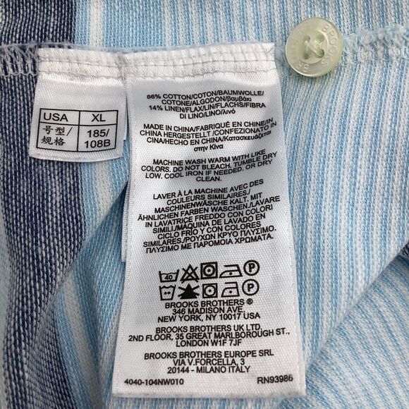 Brooks Brothers Mens Slim Fit Short Sleeve Linen Blend Polo Blue Striped Size XL - Picture 6 of 6